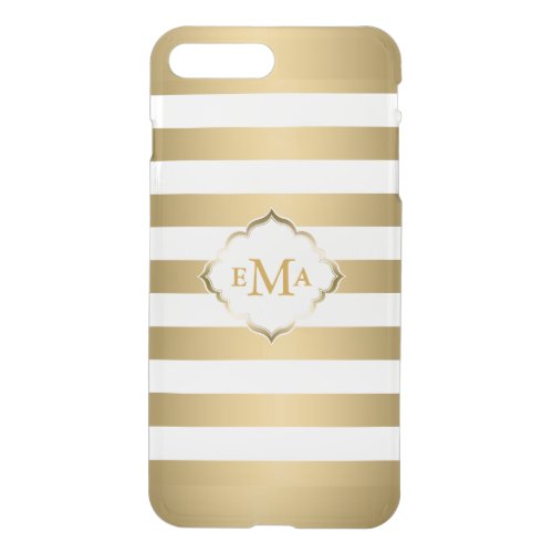Monogramed Gold  White Stripes Geometric Pattern iPhone 8 Plus7 Plus Case