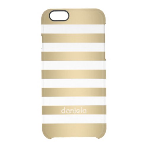 Monogramed Gold  White Stripes Geometric Pattern Clear iPhone 66S Case