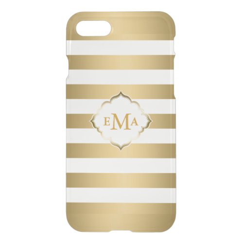 Monogramed Gold  White Stripes Geometric Pattern iPhone SE87 Case