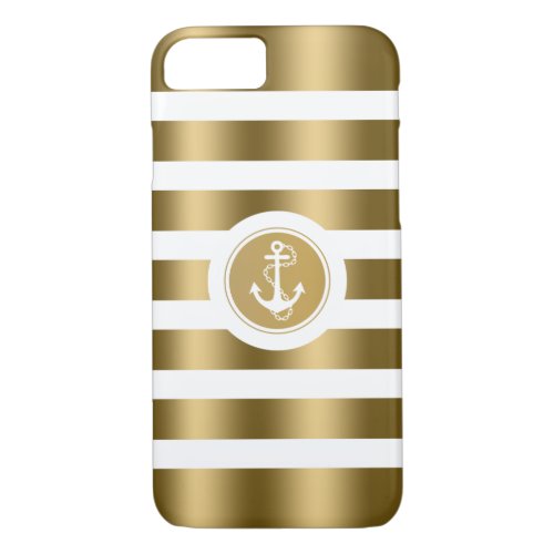 Monogramed Gold  White Stripes Nautical Anchor iPhone 87 Case