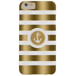 Monogramed Gold &amp; White Stripes Nautical Anchor Barely There iPhone 6 Plus Case