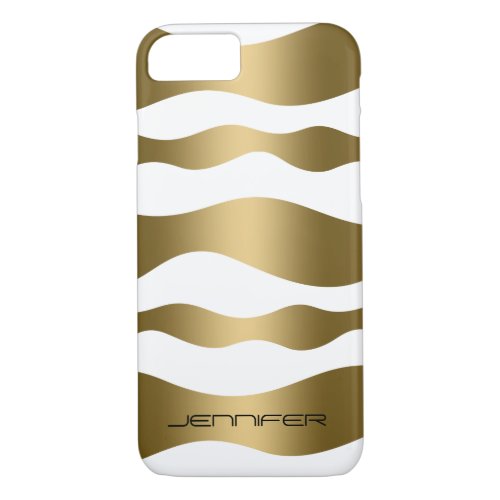 Monogramed Gold Zebra Stripes White Background iPhone 87 Case