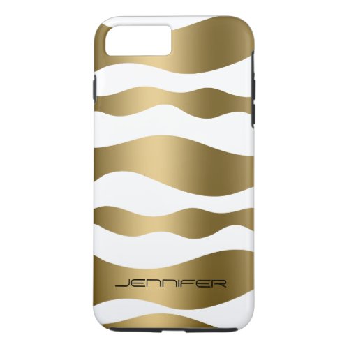 Monogramed Gold Zebra Stripes White Background iPhone 8 Plus7 Plus Case