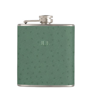Monogramed Green Ostrich Leather Look Flask