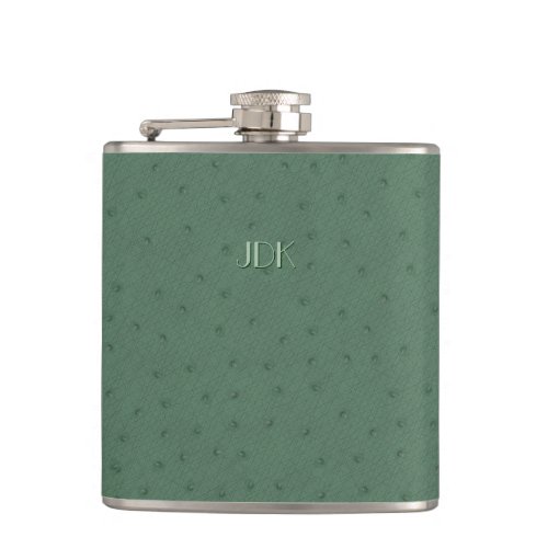 Monogramed Green Ostrich Leather Look Flask