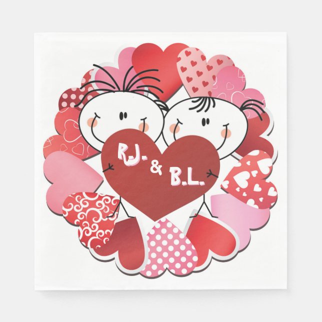 Monogramed Hearts  Paper  Napkins (Front)