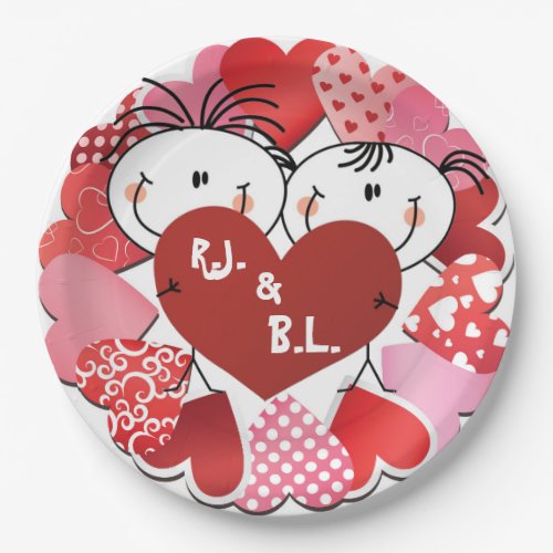 Monogramed Hearts  Paper Plates