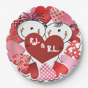 Monogramed Hearts Paper Plates
