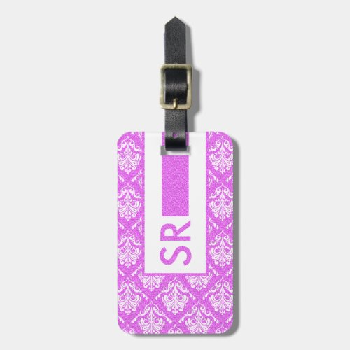Monogramed Hot Pink And White Damasks Pattern Luggage Tag
