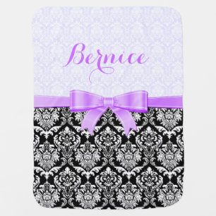 Monogramed Lavender Ribbon Black& White Damasks 1 Receiving Blanket