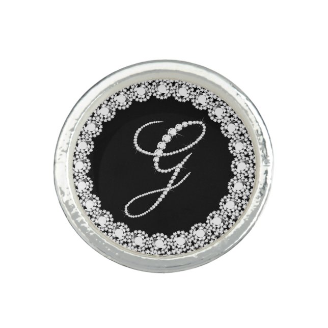 Monogramed Letter G In Sparkling Diamonds Ring (Front)
