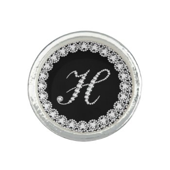 Monogramed Letter H In Sparkling Diamonds Ring by artOnWear at Zazzle