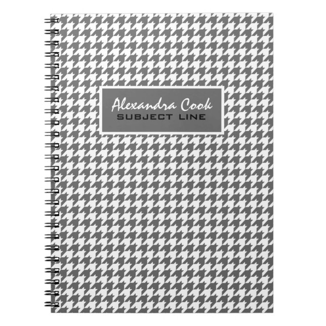 Monogramed Light Gray & White Houndstooth Pattern Notebook (Front)