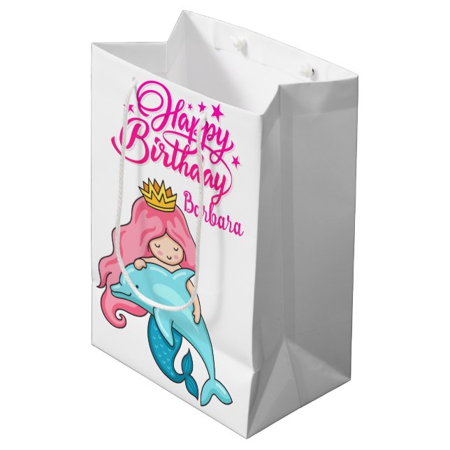 Monogramed Little Mermaid With Dolphin  Medium Gift Bag (Front Angled)