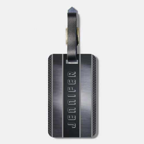 Monogramed Masculine Metallic Silver Gray  Black Luggage Tag