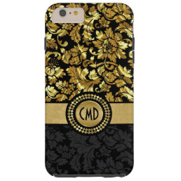 Monogramed Metallic Black &amp; Gold Vintage Damasks Tough iPhone 6 Plus Case