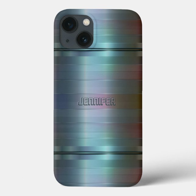 Monogramed Metallic Blue-Gray Stripes Pattern Case-Mate iPhone Case (Back)