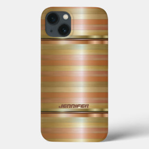 Monogramed Metallic Copper Stripes Gold Accents iP iPhone 13 Case