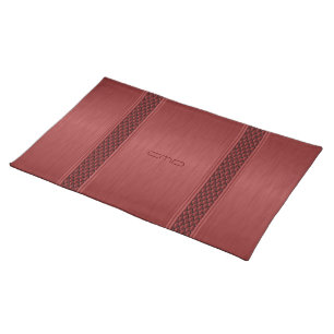 Monogramed Metallic Dark Red Brushed Aluminum Look Cloth Placemat