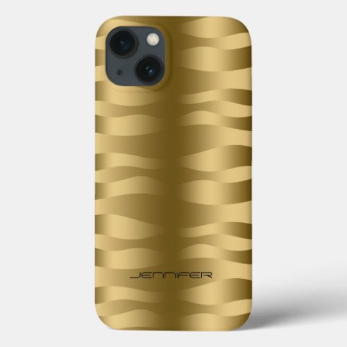 Monogramed Metallic Gold Wavy Zebra Stripes iPhone 13 Case