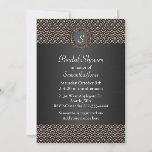 Monogramed Metallic Look Bridal Shower Invitation