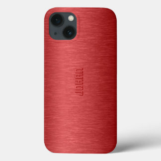Monogramed Metallic Red Brushed Aluminum Look iPhone 13 Case