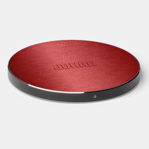 Monogramed Metallic Red Brushed Aluminum Look Wireless Charger