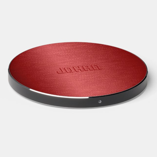 Monogramed Metallic Red Brushed Aluminum Look Wireless Charger (Front 2)