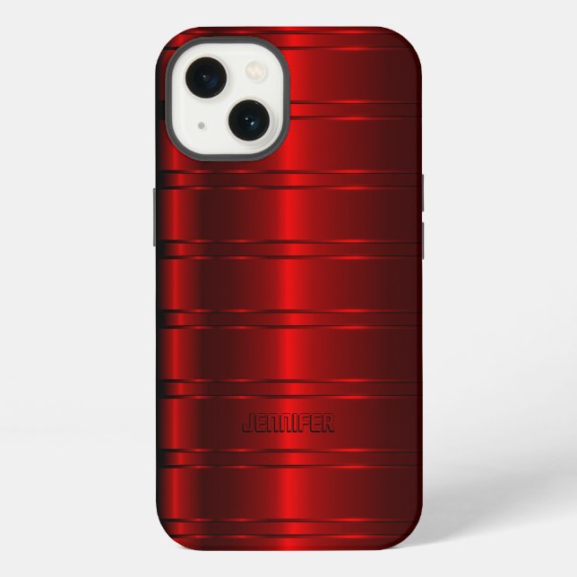 Monogramed Metallic Red Stripes Pattern iPhone Cas Case (Back)