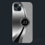 Monogramed Metallic Silver & Diamonds Glitter iPhone 13 Case<br><div class="desc">Silver tones shiny metallic design, stainless steel look with white diamonds glitter.  Custom and optional monogram with black accents. Like all designs on zazzle this is not actual glitter or metallic finish,  but just an image.</div>