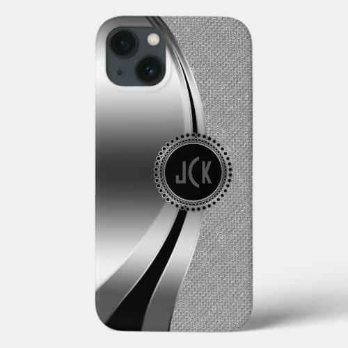 Monogramed Metallic Silver  Diamonds Glitter iPhone 13 Case