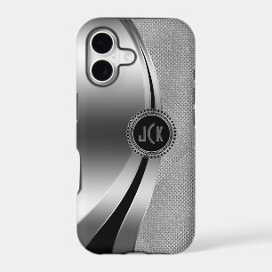 Monogramed Metallic Silver & Diamonds Glitter iPhone 17 Case