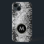 Monogramed Metallic Silver Sequins Retro Glitter iPhone 13 Case<br><div class="desc">Monogramed metallic silver sequence. Retro 70's disco ball mirrors with the bling and sparkles. Look for this design in many tones.  Purple blue green pink and can be requested in your favorite color.  It is a image pattern and not actual sequence.</div>