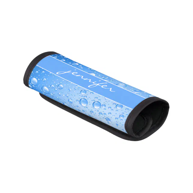 Handle Wrap Blue Monogramed Metallic Sky Blue Rain Drops Luggage Handle Wrap | Zazzle