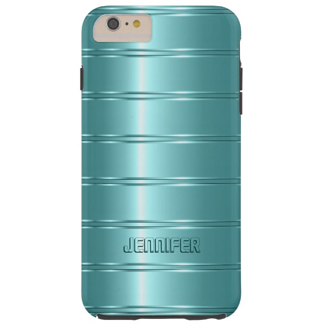 Monogramed Metallic Teal-Green Stripes Pattern Case-Mate iPhone Case (Back)