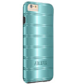 Monogramed Metallic Teal-Green Stripes Pattern Case-Mate iPhone Case (Back/Right)
