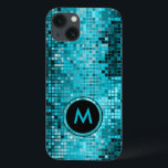 Monogramed Metallic Turquoise Sequence Glitter iPhone 13 Case<br><div class="desc">Monogramed version of popular metallic sequence look turquoise tones disco mirrors pattern. Retro 70's disco ball mirrors with the bling and sparkles. Look for this design in many tones. Purple blue green pink and can be requested in your favorite color. It is a image pattern and not actual sequence.</div>