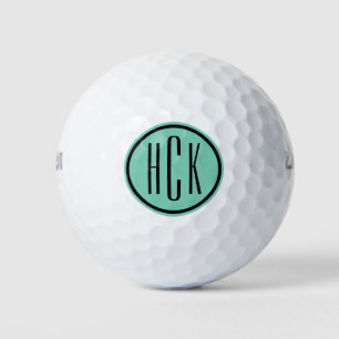 Monogramed Mint-Green & Black Circle Frame Golf Balls