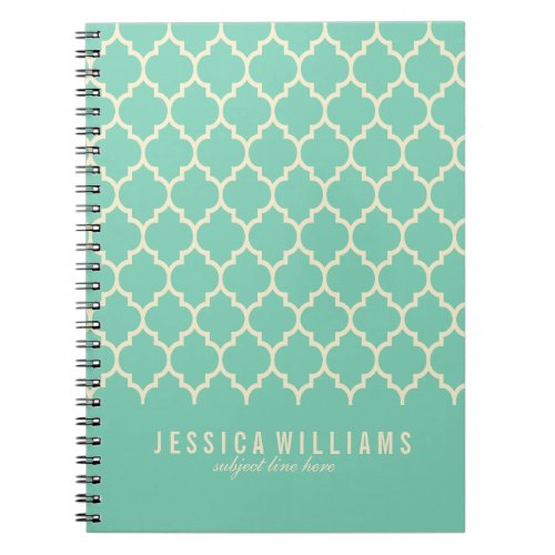 Monogramed Mint_green  Cream Quatrefoil Pattern Notebook