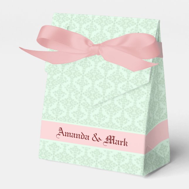 Monogramed Mint-Green Floral Damasks 2 Favor Boxes (Front Side)