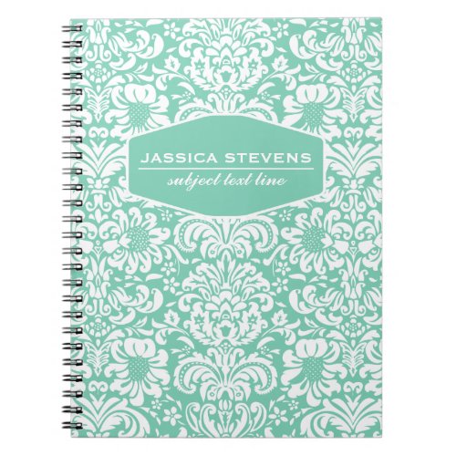 Monogramed Mint  White Floral Damasks 3 Notebook