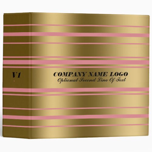 Monogramed Modern Gold Stripes Pink Background Binder