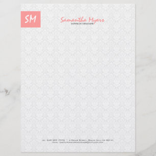 Monogramed Modern Light Pink And White Letterhead
