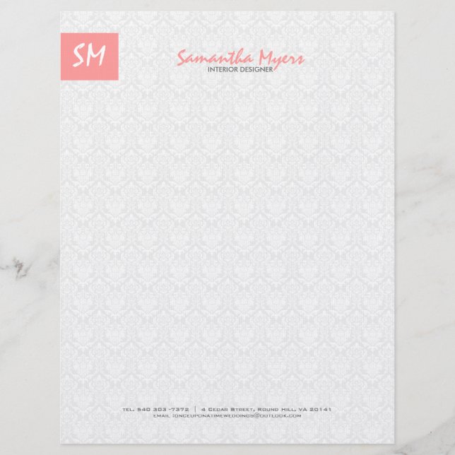 Monogramed Modern Light Pink And White Letterhead (Front)