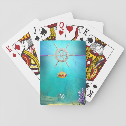 Monogramed Multicolor Underwater Ocean Scene Poker Cards