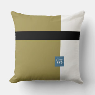 Monogramed Olive Green Color Blocked Throw Pillow