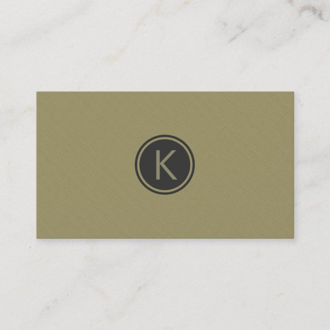 Monogramed Olive Green Modern Linen Texture Look Business Card (Front)