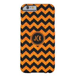 Monogramed Orange Glitter &amp; Black Zigzag Chevron Barely There iPhone 6 Case
