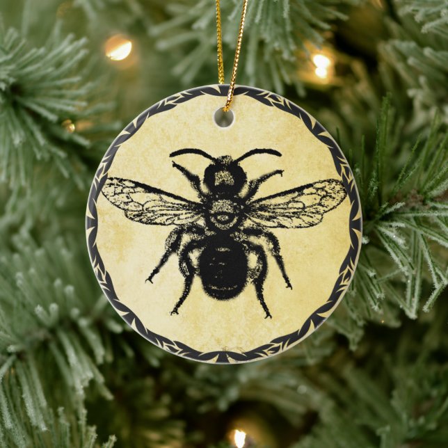 Monogramed Ornament with Vintage Bee (Tree)