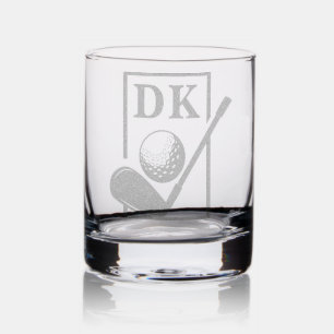 Monogramed Personalized Sports Golf Fan Etched Rocks Glass